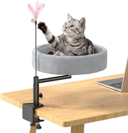 Cat Desk Bed, 360° Swivel Desk Mounted Cat Bed, Gray