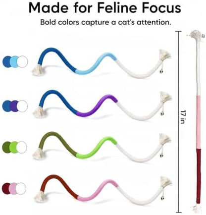 4-Pack Cat Toys for Indoor Cats, Woven Cotton Rope Toys with Bells
