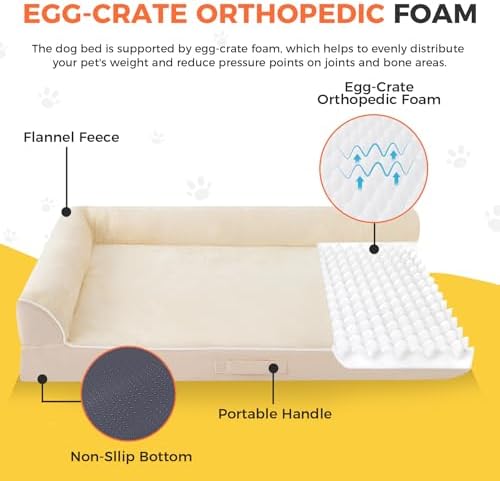 XL Orthopedic Dog Bed for Large Sized Dogs, 42"x30"x7.5", Beige