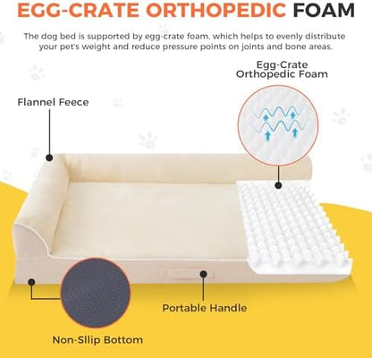 XL Orthopedic Dog Bed for Large Sized Dogs, 42"x30"x7.5", Beige