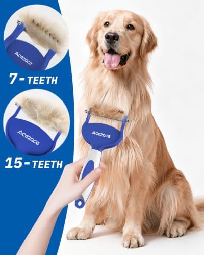 ACE2ACE Dog Brush for Shedding, Dematting Comb to Remove Mats, Loose Fur