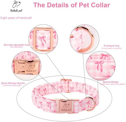 Girl Dog Collar, Sweetheart Girly Pink Bow Dog Collars, Adjustable Heavy Duty Spring/Summer Female Dogs Collar for Small Medium Large Dogs with Metal Buckle XL