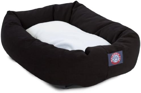 Majestic Pet Sherpa Bagel Dog Bed, 40 Inch Large, Round, Washable, Black