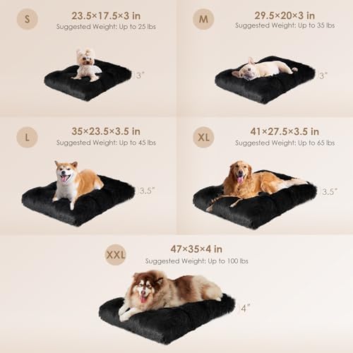 EHEYCIGA Fluffy Dog Crate Bed for Large Dogs, Plush Faux Fur Pad, Black