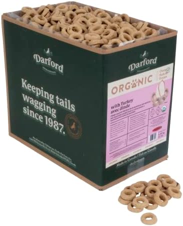 Darford Organic Premium Dog Treats – Turkey Recipe – USDA Organic Crunchy Biscuits for Dogs – Made with Organic Grains, Fruits & Vegetables – No Artificial Additives – 12 lb Box – Made in Canada