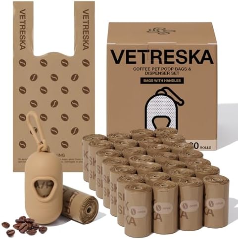 VETRESKA Dog Poop Bags with Handles 450 Count, Coffee Scented Waste Bags