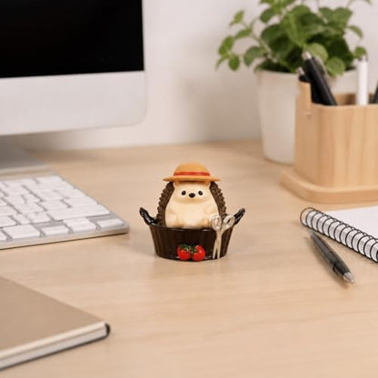 Dark Brown Hedgehog Pen Holder, Cute Resin Basket Desk Decor