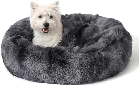 NOYAL Calming Donut Dog Bed, Hooded Cave with Blanket