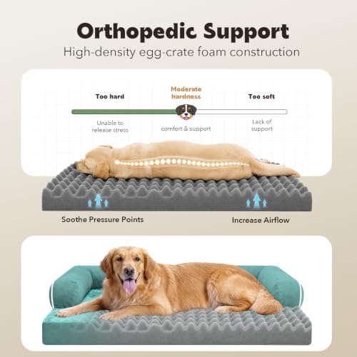 MEKIY Orthopedic Waterproof Jumbo Dog Bed with Bolster for Extra Large Dogs