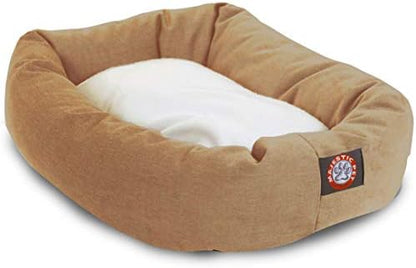 Majestic Pet Sherpa Bagel Dog Bed, 40 Inch Large, Round, Washable, Khaki
