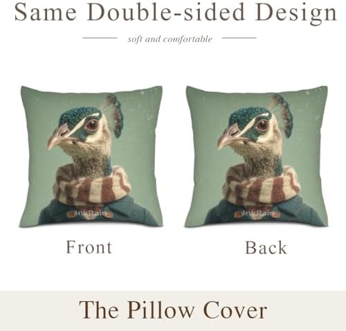InkRain Winter Animal Cute Peacock Pillow Cover 28x28 Inch Set of 2 Home Decor Decorative Cotton Linen Illustration Pillowcases for Living Room House Sofa