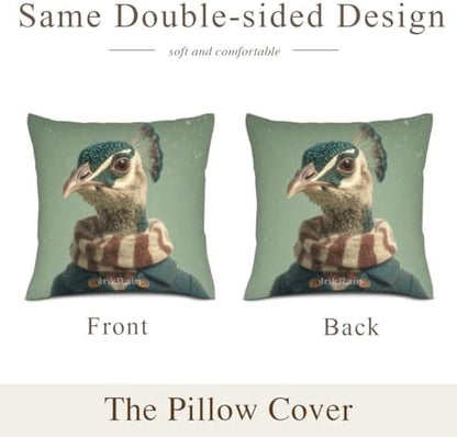 InkRain Winter Animal Cute Peacock Pillow Cover 28x28 Inch Set of 2 Home Decor Decorative Cotton Linen Illustration Pillowcases for Living Room House Sofa