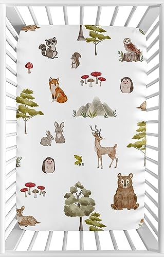 Sweet Jojo Designs Baby Fitted Mini Crib Sheet (Woodland Animals) for Girls or Boys, Newborn/Infant Nursery, Play Yards, Portable Cribs (Gender Neutral, Forest Animal Friends, Bear, Deer, Watercolor)
