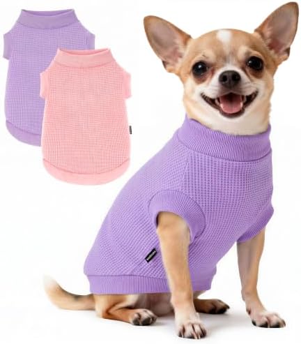 2 Pack Dog Shirt for Small Supplies Functional Waffle Dog Clothes Warm Soft Sweatshirt Outfit for Dogs Cats Pet Apparel