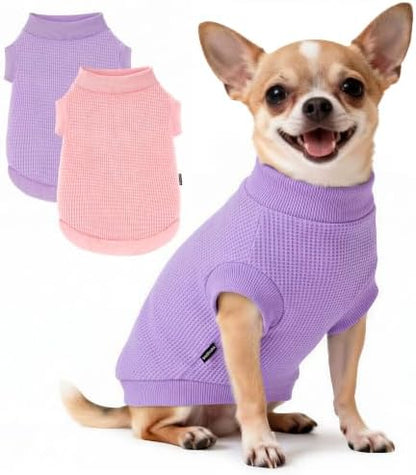 2 Pack Dog Shirt for Small Supplies Functional Waffle Dog Clothes Warm Soft Sweatshirt Outfit for Dogs Cats Pet Apparel