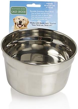 Lixit® Stainless Steel Kennel Food or Water Bowl - Non Spill Hanging Removable Crate Bowls - Carrier Cage Dish for Dogs or Cats for Feeding and Drinking (Stainless Steel, 20 Ounce)