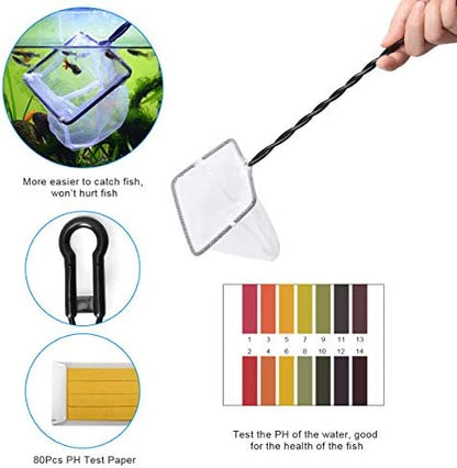 Extra Long Aquarium Aquascaping Tools Kit 8 in 1, Liveek Stainless Steel Aquarium Plant Tools Long Fish Tank Aquascape Tweezers Scissors Scrapers, PH Paper, Fish Net, Aquascape Clean Brush, Bag