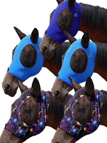 Mask Tech 5 Pieces Horse Fly Masks with Ears, Stretchy Elastic Mesh Fly Masks, 3D Eye Clearance, UV Protection-Large,Combo 16