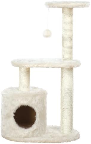 TRIXIE Casta Cat Tree with Condo | 2 Platforms | Dangling Cat Toy, Cream, 1 level