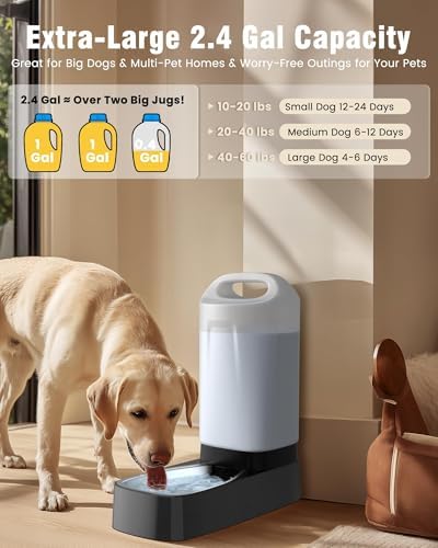 PETNF 2.4 Gallon Automatic Dog Water Bowl Dispenser with Handle