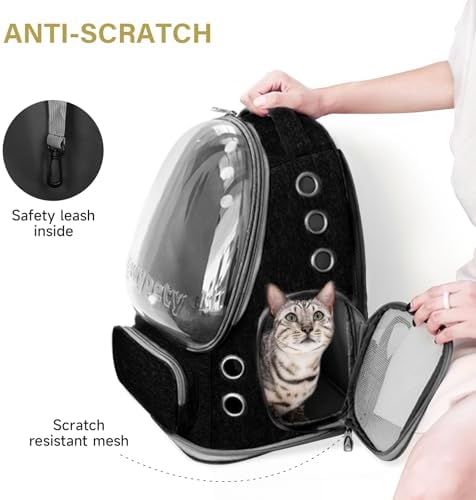 Cawypety Cat Backpack Carrier Large Space Bubble Backpack up to 12lbs Black