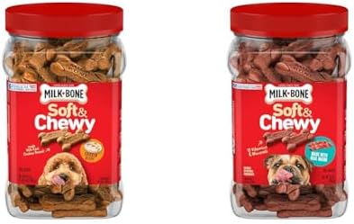 Milk-Bone Soft & Chewy Dog Treats Bundle: Chicken Recipe 25 Ounce + Real Bacon 25 Ounce