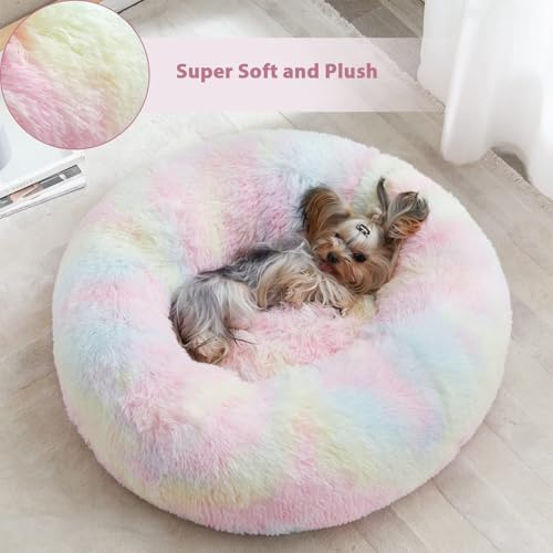 WNPETHOME Large Round Calming Dog Bed Cat Bed for Comfy Sleep