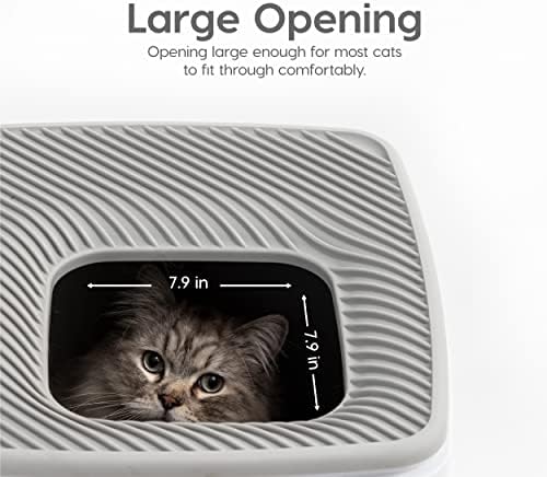 IRIS USA Cat Litter Box, Top Entry, Dog Proof, Covered, Scoop, Gray