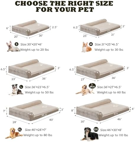 WINDRACING Orthopedic Dog Beds for Medium Dogs, Waterproof Egg Foam Dog Sofa Bed with L Bolster Sides, Washable Medium Pet Bed with Removable Cover & Non-Slip Bottom, 36 x 23 inch, Beige