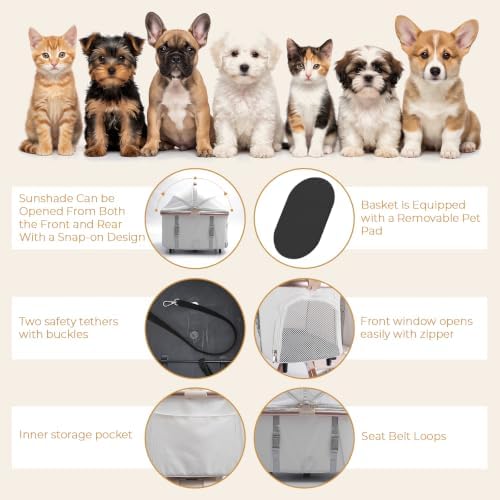 Double Pet Stroller with Detachable Carriers,Ideal for 2 Dogs or Cats,Double Dog Stroller with Small/Medium Pets,Beige