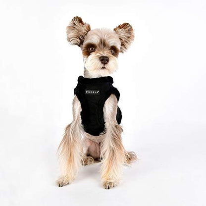 Puppia Terry Vest Dog Harness Step-in Winter Suede Warm No Choke No Pull Training Walking for Small and Medium Dog, Black, Large
