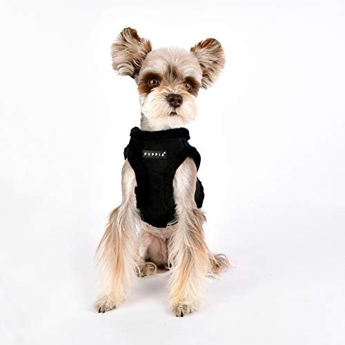 Puppia Terry Vest Dog Harness Step-in Winter Suede Warm No Choke No Pull Training Walking for Small and Medium Dog, Black, X-Large