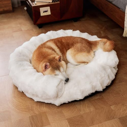 Dog Bed Couch Sofa for Small Medium Dogs Cats 30x30x9 Round White