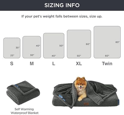 Bedsure Self Warming Dog Blankets for Large Dogs Waterproof - 40"X50" Grey