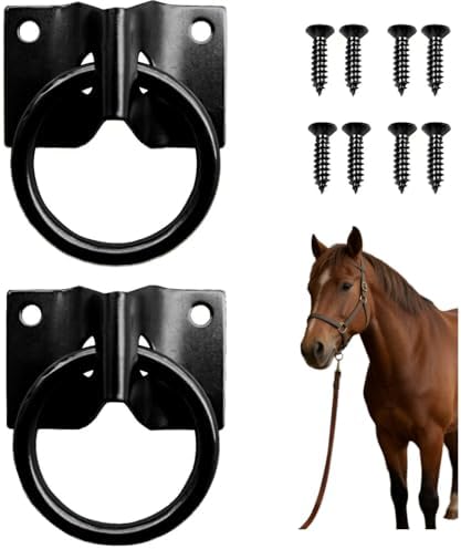 2 Pack Cross Tie Rings for Horses - Block Tie Ring for Horse Stall/Stable, Equestrian & Livestock Barn Supplies, Hay Net Loop Tie Down Accessories