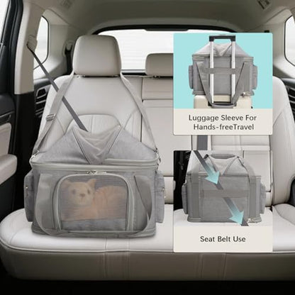 Airline Approved Pet Carrier Soft-Sided Dog Carriers Travel Tote Bag for Small Dogs Cats, Foldable Pet Bag for Puppies Small Animals with Pockets (Grey, 16.2" x 11.4" x 13")