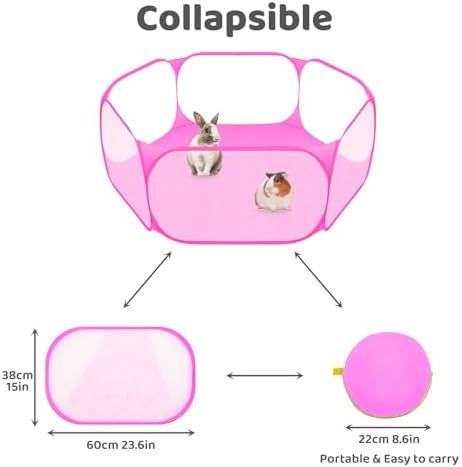 Amakunft Small Animal Playpen, Pop-Up Portable Play Yard for Guinea Pigs, Rabbits, Hamsters, Hedgehogs, Foldable Exercise Fence with Breathable Mesh for Indoor Outdoor Use