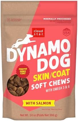 Cloud Star Dynamo Dog Skin & Coat Soft Chews Grain Free Dog Treats, Salmon, 14 oz. Pouch
