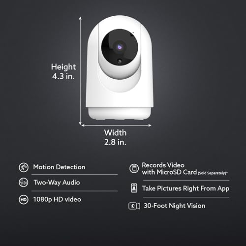 Feit Electric Indoor Security Camera with Motion Detection, 30ft. Night Vision, Pan and Tilt Head, 2.4GHz WiFi, 2-Way Audio, 1080p HD, Works with Alexa & Google Asst, Plug-in, White, CAM/PAN/WiFi/G2