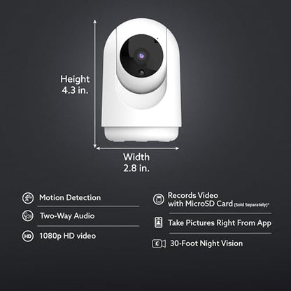 Feit Electric Indoor Security Camera with Motion Detection, 30ft. Night Vision, Pan and Tilt Head, 2.4GHz WiFi, 2-Way Audio, 1080p HD, Works with Alexa & Google Asst, Plug-in, White, CAM/PAN/WiFi/G2