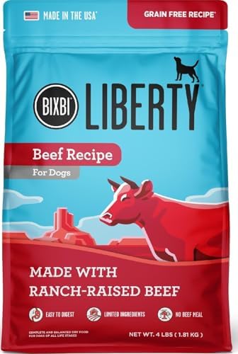 BIXBI Liberty Grain-Free Dry Dog Food, Beef Recipe – Fresh Meat, High Protein, No Meat Meals – USA Made, 4 lbs