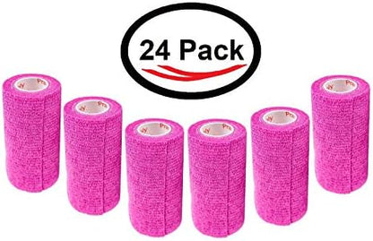 3 Inch Vet Wrap Tape Bulk (Fuchsia) (Pack of 24) Self Adhesive Adherent Adhering Flex Bandage Grip Roll for Dog Cat Pet Horse