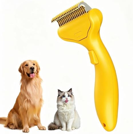 Undercoat Rake for Dogs & Cats, Deshedding Brush for Long haired Pets,Cat Brush for Shedding with Release Button,Best Dematting Comb&Deshedding Tool for Grooming (Lemon Yellow)