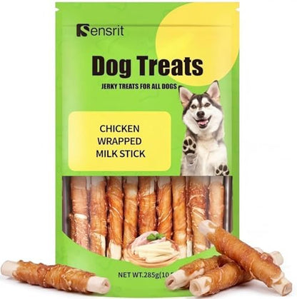 Chicken Wrapped Milk Sticks Dog Treats - 10oz (285g) High Protein Jerky Chews for Dogs - Calcium-Rich Healthy Snacks for All Breeds Training Rewards & Teeth Cleaning
