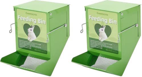 Metal Small Animal Feeder with Lid, Heavy Duty, Large Capacity Food Dispenser, Great for Rabbits, Guinea Pigs, Chinchillas and Other Small Animals. (4.6 inch, Green) (Pack of 2)
