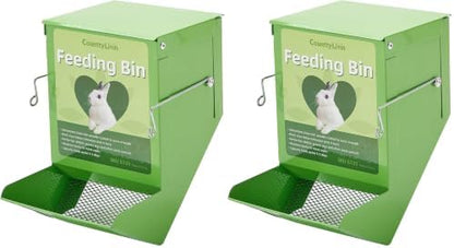 Metal Small Animal Feeder with Lid, Heavy Duty, Large Capacity Food Dispenser, Great for Rabbits, Guinea Pigs, Chinchillas and Other Small Animals. (4.6 inch, Green) (Pack of 2)