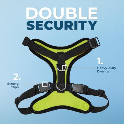 Best Pet Supplies Voyager Step-in Lock Pet Harness w Reflective Pet Leash Combo Set with Neoprene Handle 5ft - Supports Small, Medium and Large Breed Puppies/Cats - Lime Green/Black Trim Set, XS