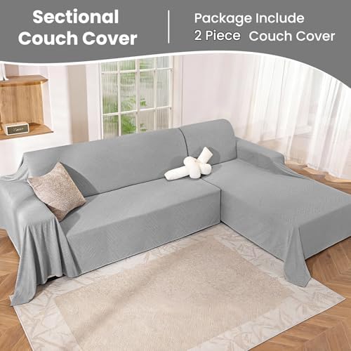 L Shaped Sectional Couch Cover 2 Piece, X-Large, Light Grey