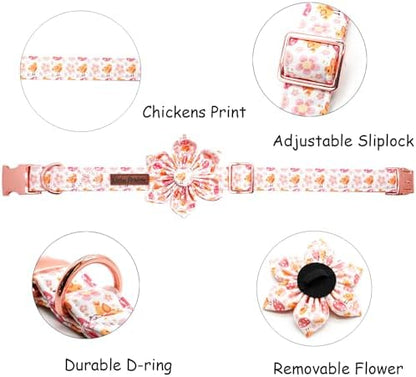 Dog Collar - Easter Day Dog Collars with Flower Chicken Print Adjustable Girl Pet Gift Collar for Medium Small Large Dogs