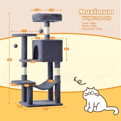 Sweetcrispy 44 Inch Cat Tree Tower for Indoor Cats and Kittens